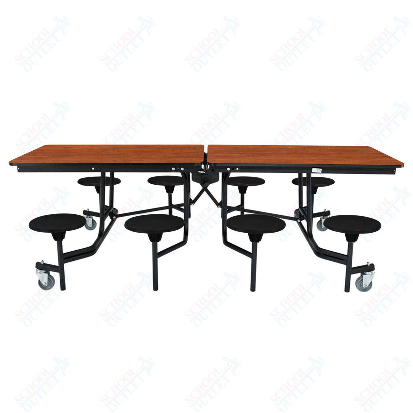 NPS Mobile Cafeteria Table - 30" W x 8' L - 8 Stools - Plywood Core - T-Molding Edge - Chrome Frame