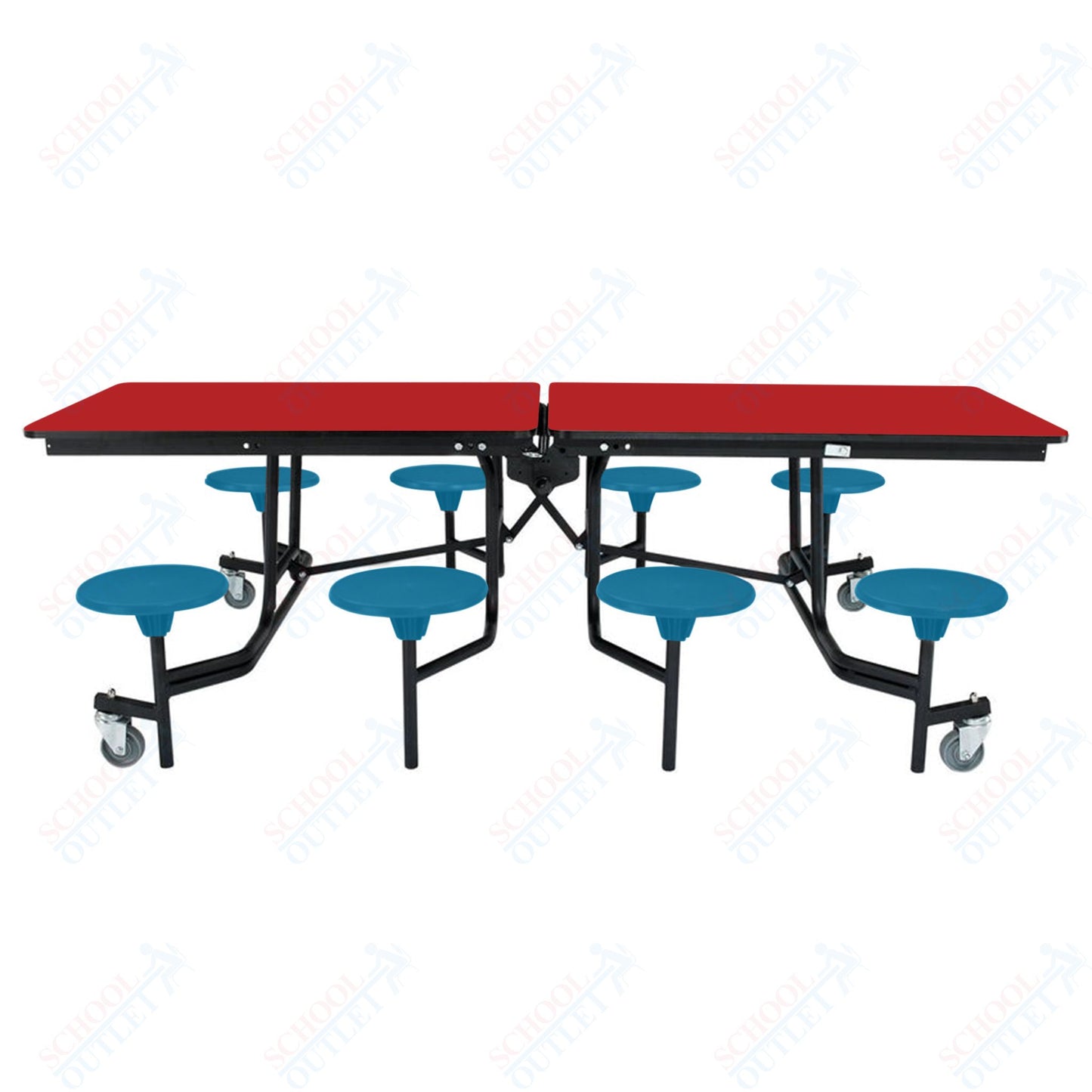 NPS Mobile Cafeteria Table - 30" W x 8' L - 8 Stools - Plywood Core - T-Molding Edge - Black Powdercoated Frame