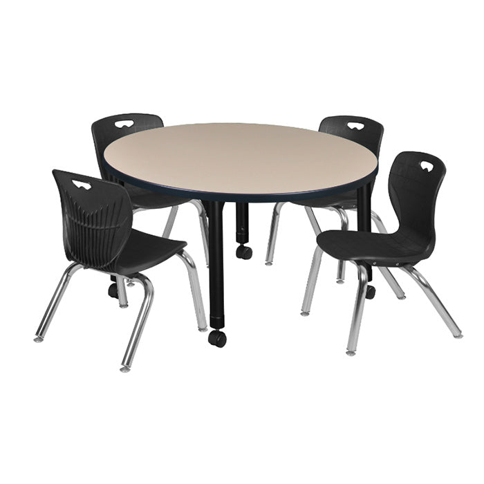 Regency Kee 42 in. Round Adjustable Classroom Table 4 Andy 12 in. Stack Chairs - SchoolOutlet