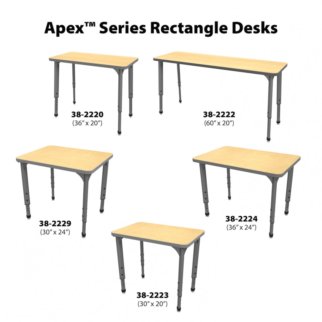 Marco Apex Series Rectangle Preschool Collaborative Desk w/ Dry Erase HPL Top 20" x 30" Adjustable Height 17"-24" (38-2223-DB)