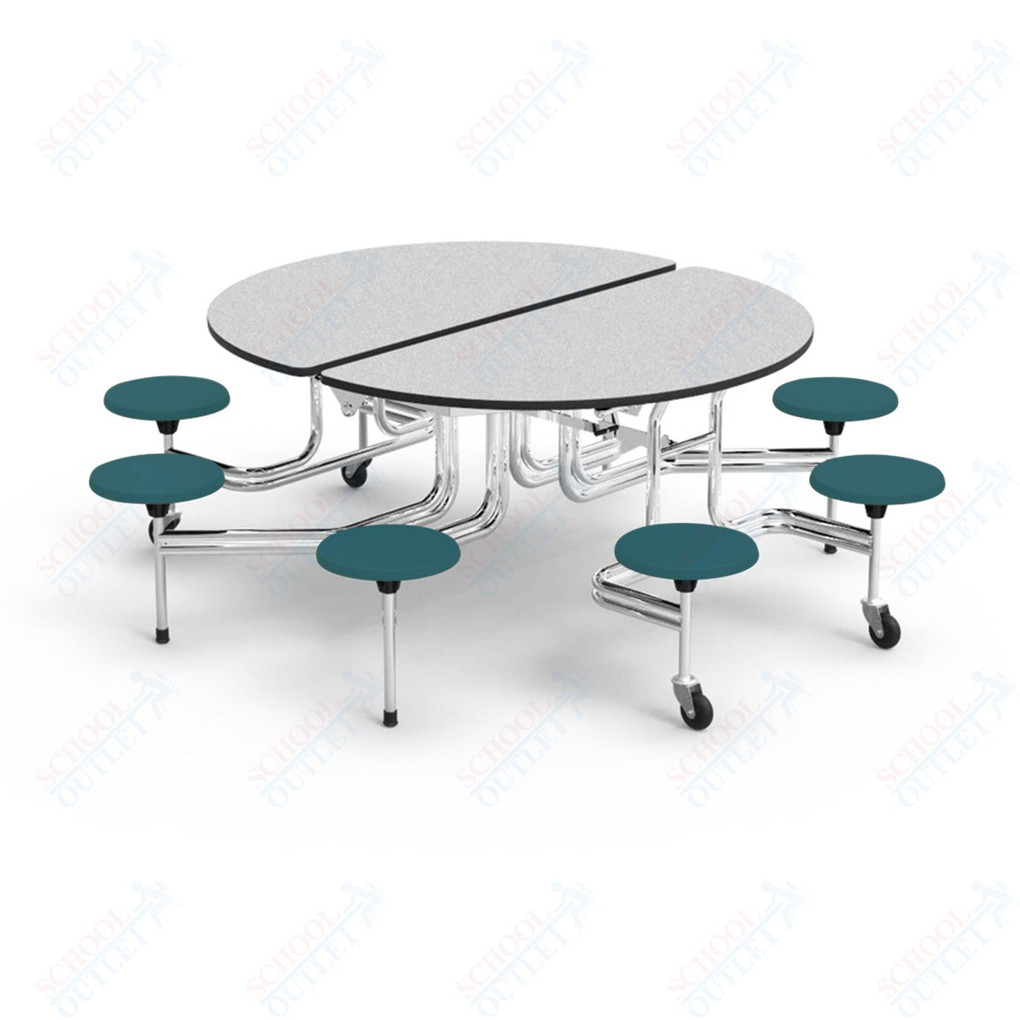 Virco MTSO152758AE - Round Mobile Stool Cafeteria Table - Sure Edge - 15" Seat Height - 8 Stools (Virco MTSO152758AE)