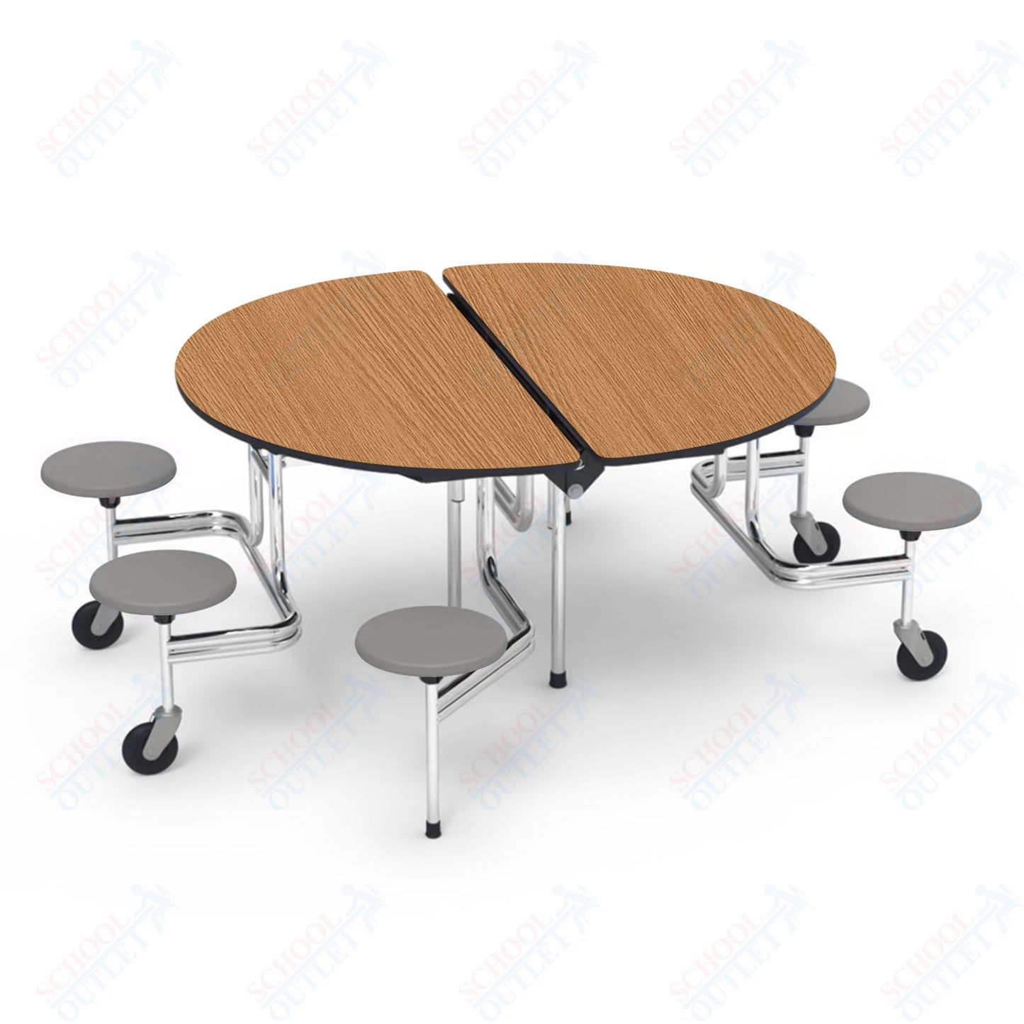 Virco MTSO193156WAE - ADA Compliant Oval Mobile Stool Cafeteria Table - Sure Edge - 19" Seat Height - 60" Diameter - 6 Stools