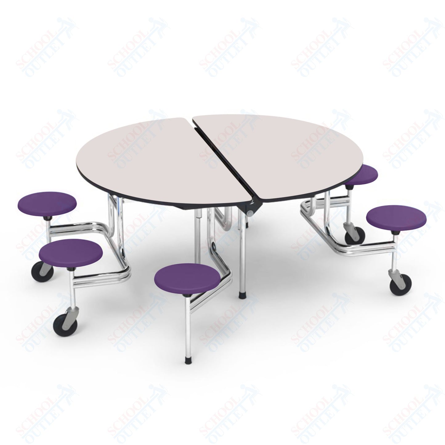 Virco MTSO193156WAE - ADA Compliant Oval Mobile Stool Cafeteria Table - Sure Edge - 19" Seat Height - 60" Diameter - 6 Stools