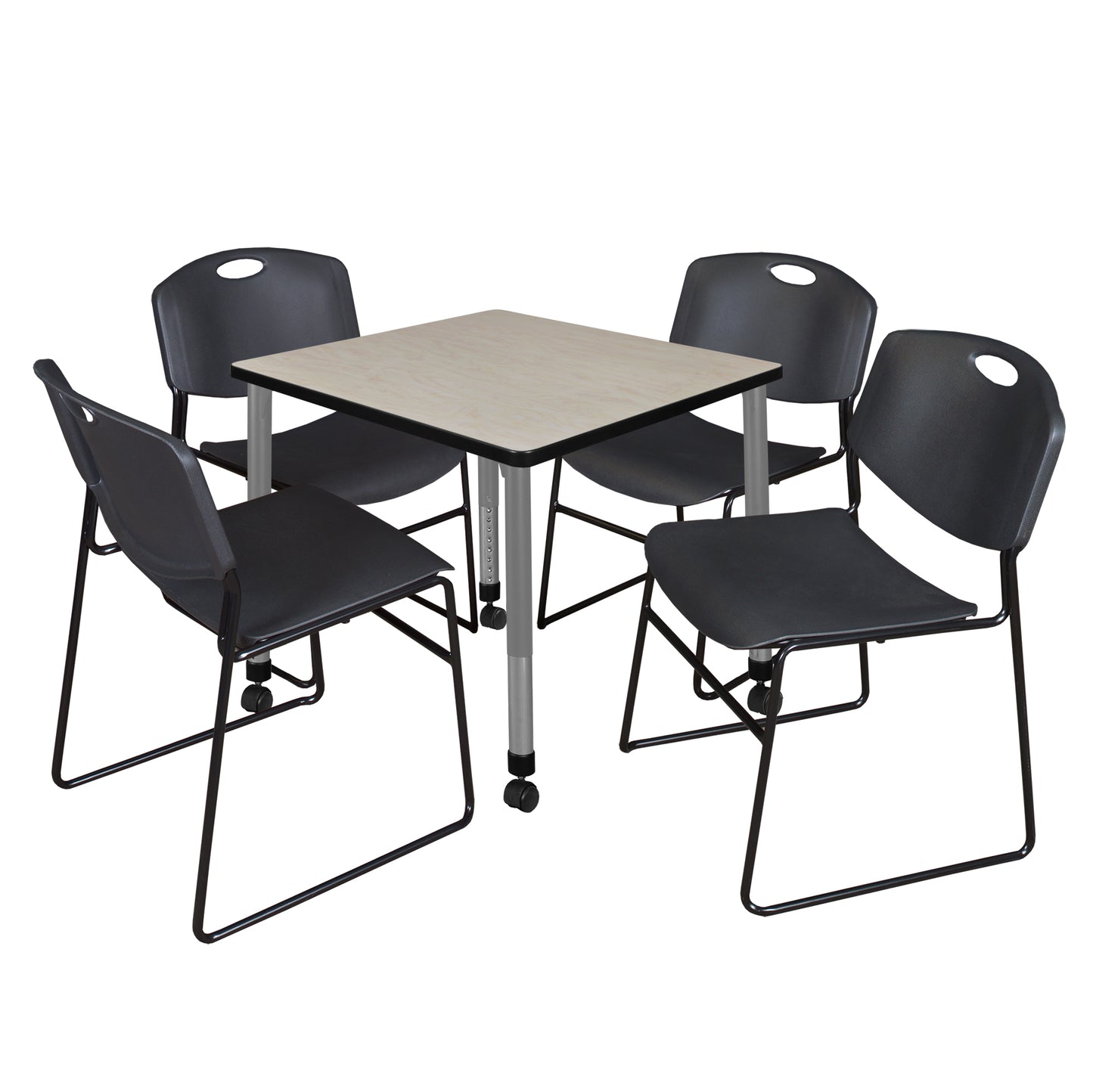 Regency Kee 30 in. Square Adjustable Classroom Table & 4 Zeng Stack Chairs