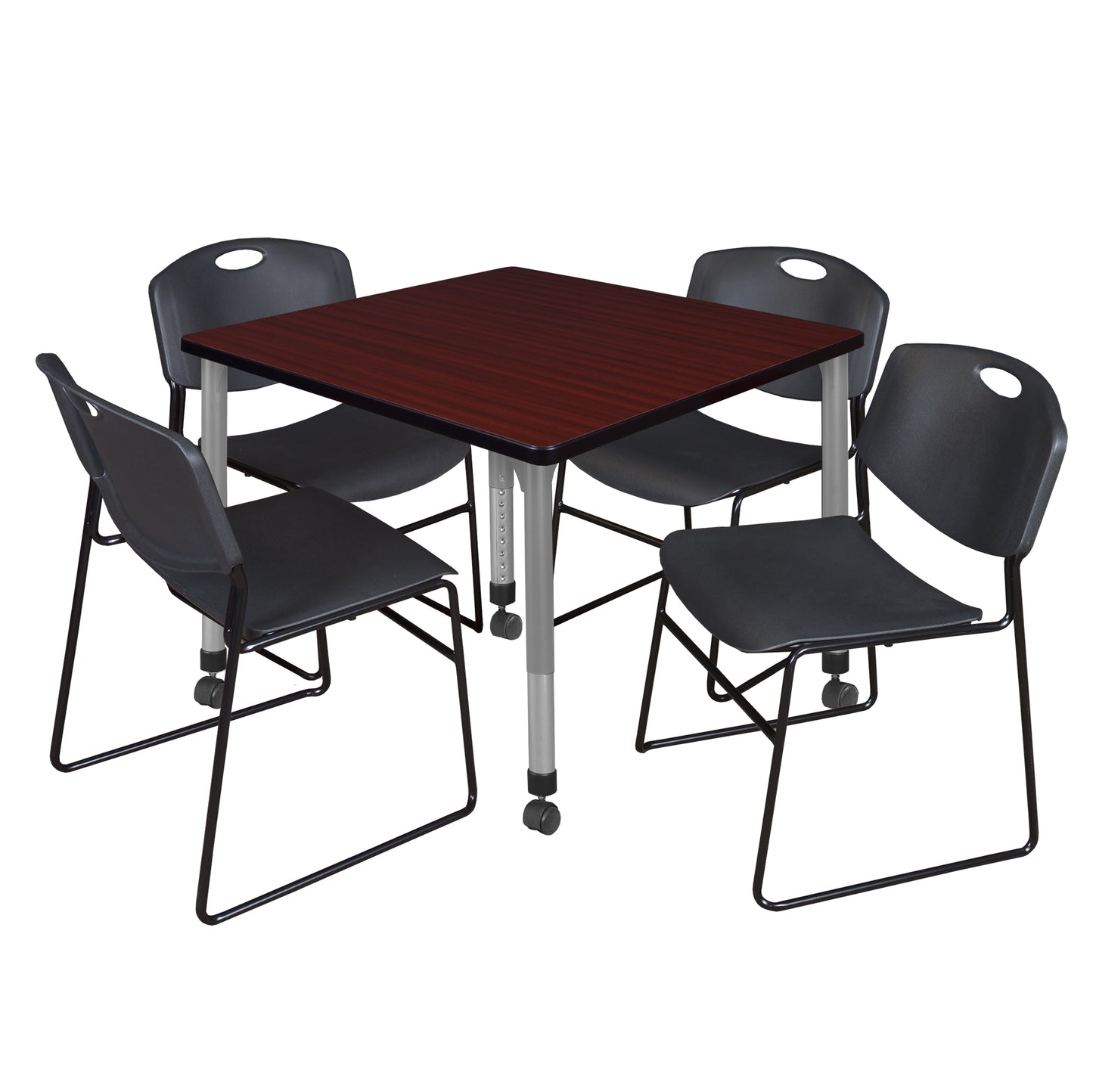 Regency Kee 36 in. Square Adjustable Classroom Table & 4 Zeng Stack Chairs