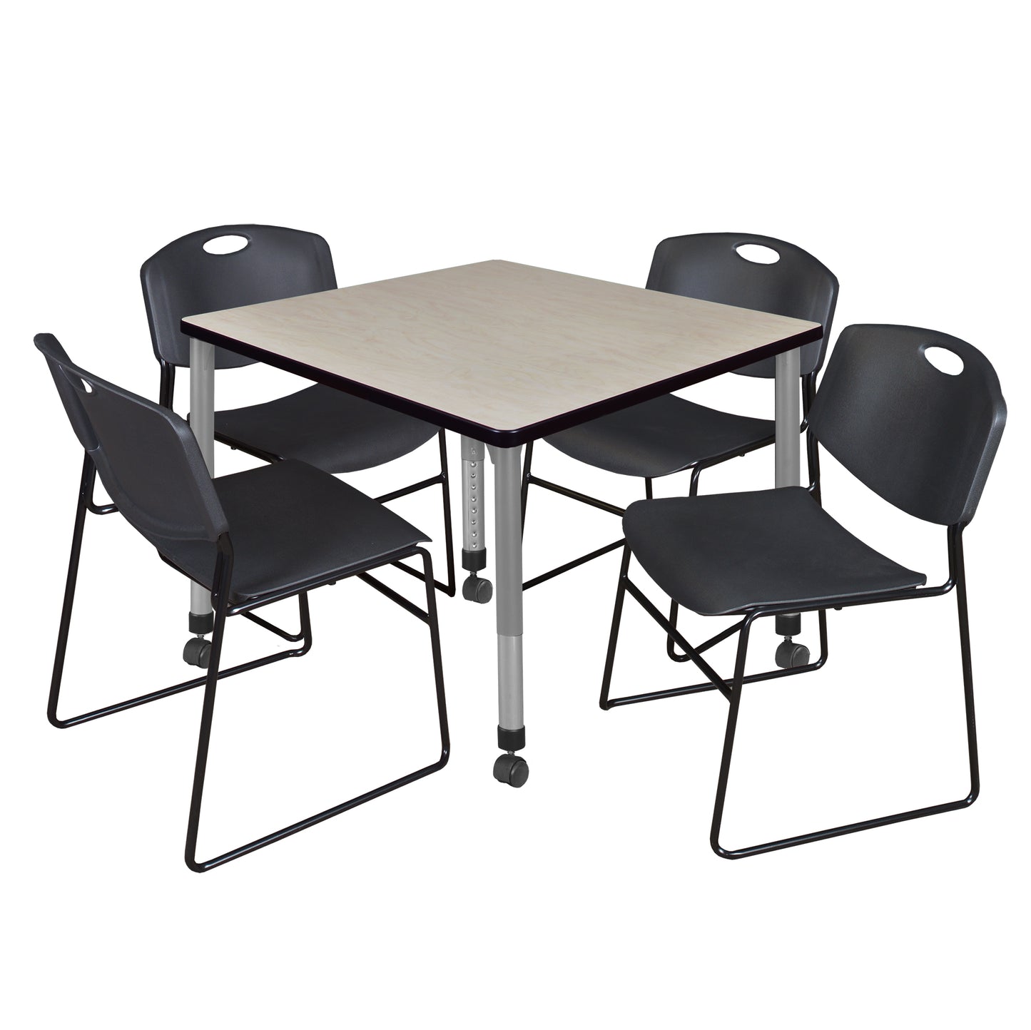 Regency Kee 36 in. Square Adjustable Classroom Table & 4 Zeng Stack Chairs