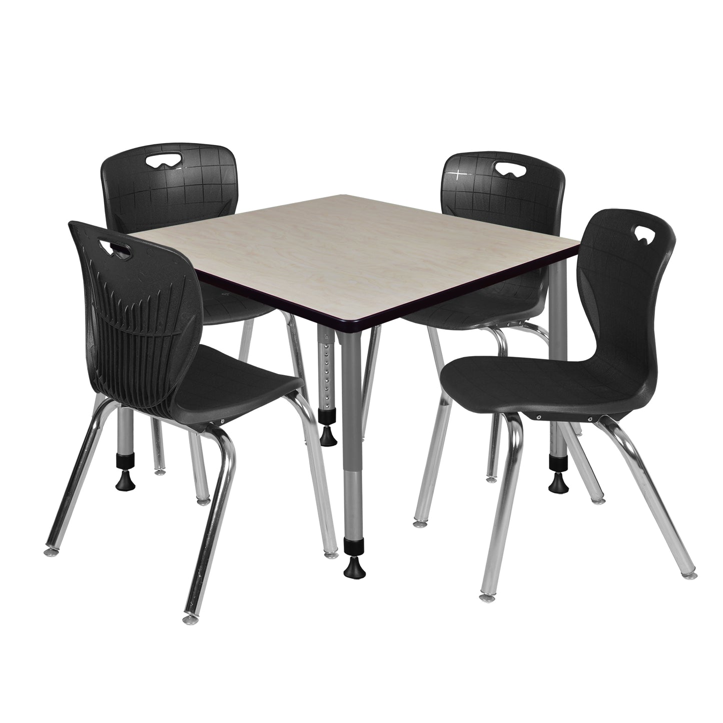 Regency Kee 36 in. Square Adjustable Classroom Table & 4 Andy 18 in. Stack Chairs