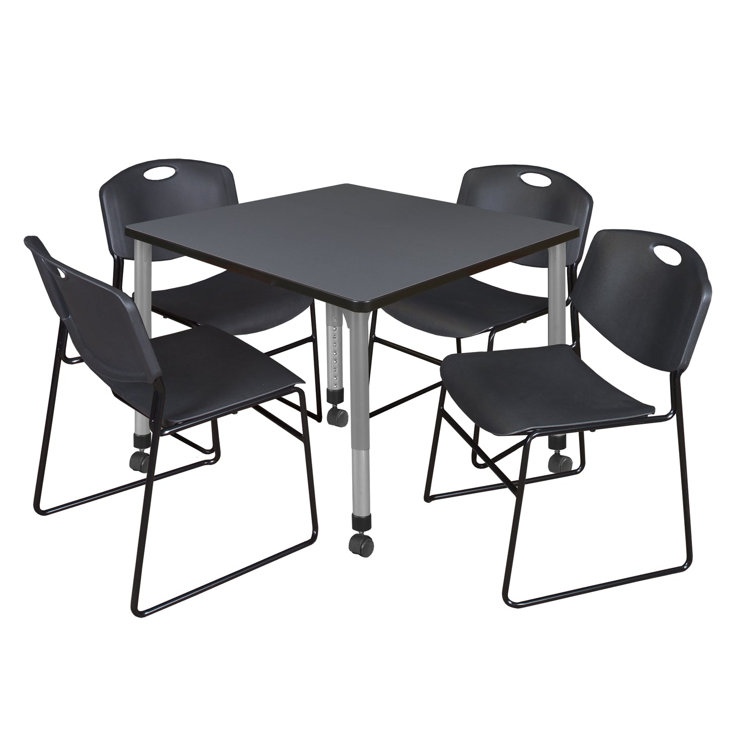 Regency Kee 42 in. Square Adjustable Classroom Table & 4 Zeng Stack Chairs