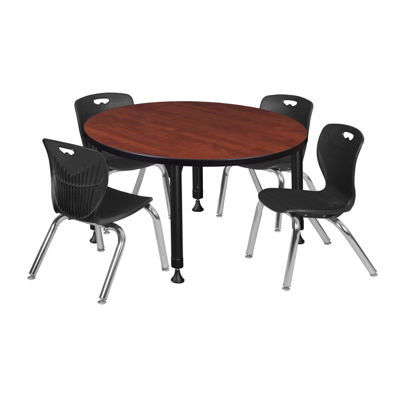 Regency Kee 42 in. Round Adjustable Classroom Table & 4 Andy 12 in. Stack Chairs