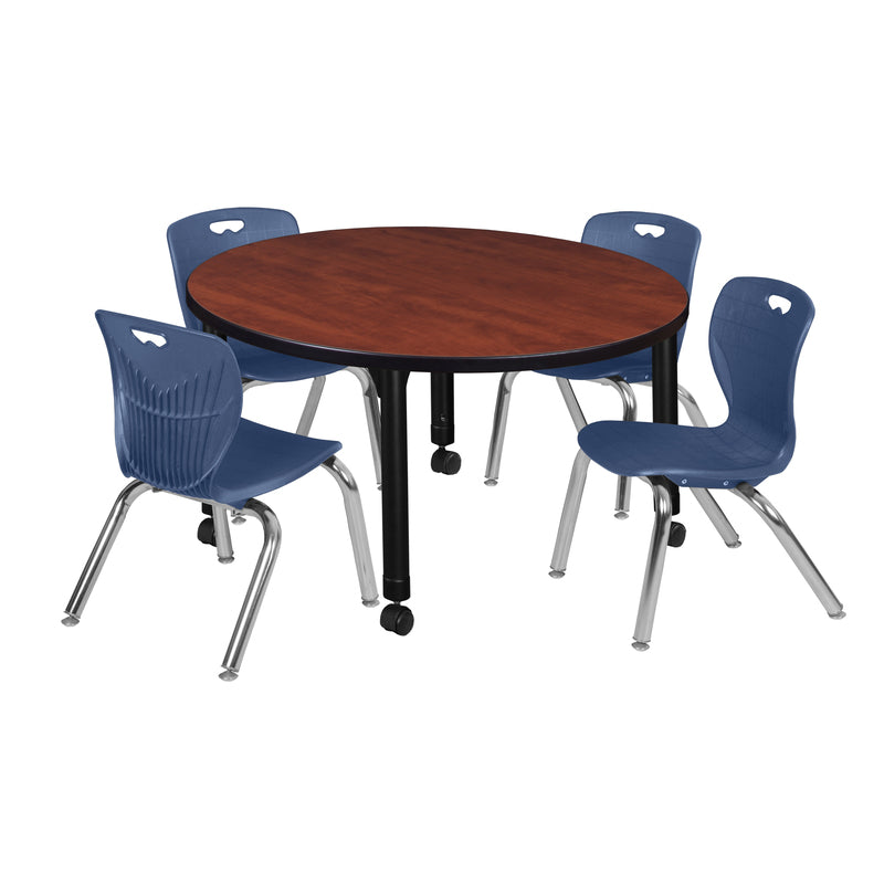 Regency Kee 42 in. Round Adjustable Classroom Table & 4 Andy 12 in. Stack Chairs