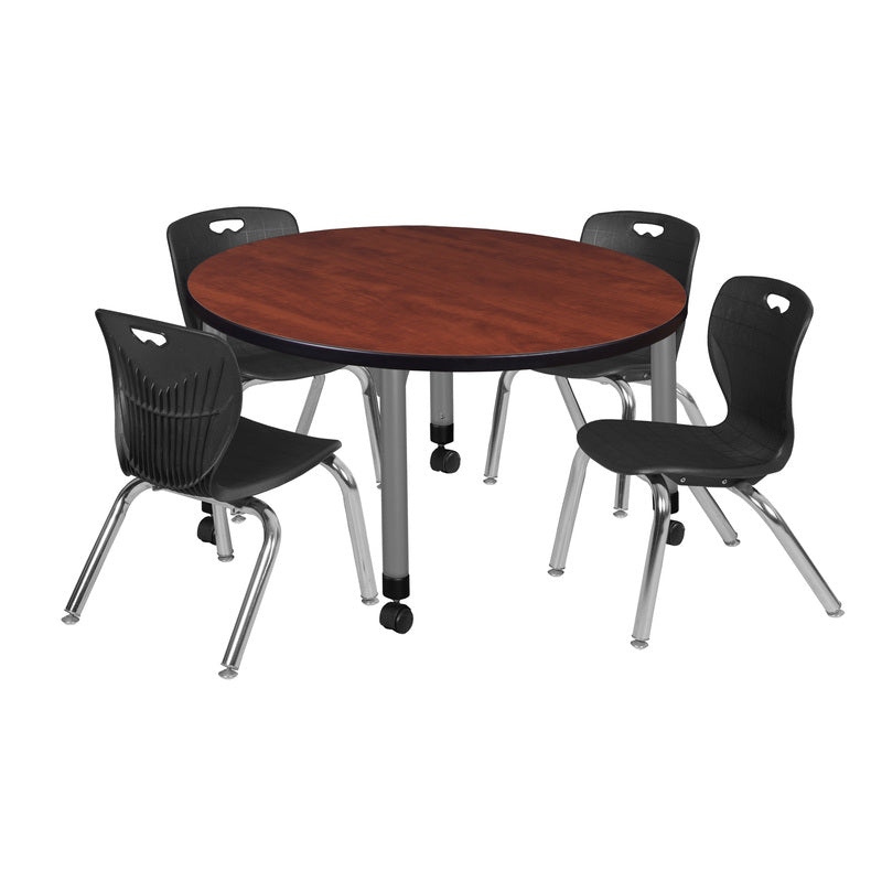 Regency Kee 42 in. Round Adjustable Classroom Table & 4 Andy 12 in. Stack Chairs