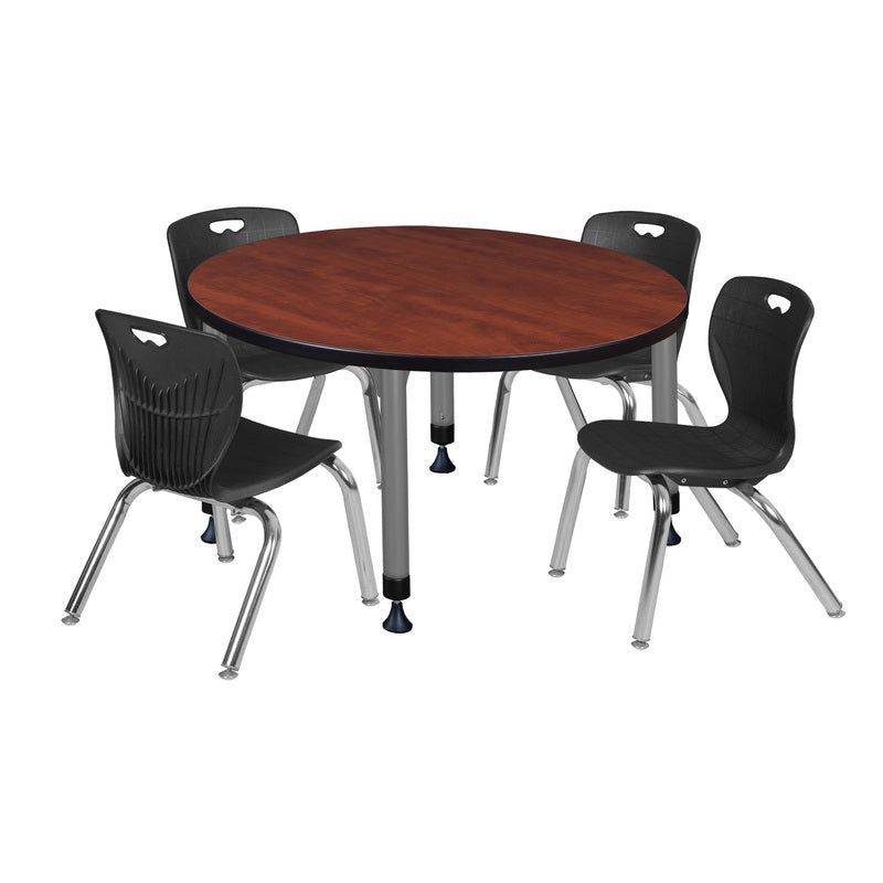 Regency Kee 42 in. Round Adjustable Classroom Table & 4 Andy 12 in. Stack Chairs