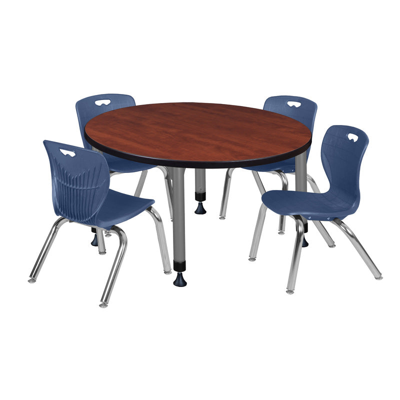 Regency Kee 42 in. Round Adjustable Classroom Table & 4 Andy 12 in. Stack Chairs