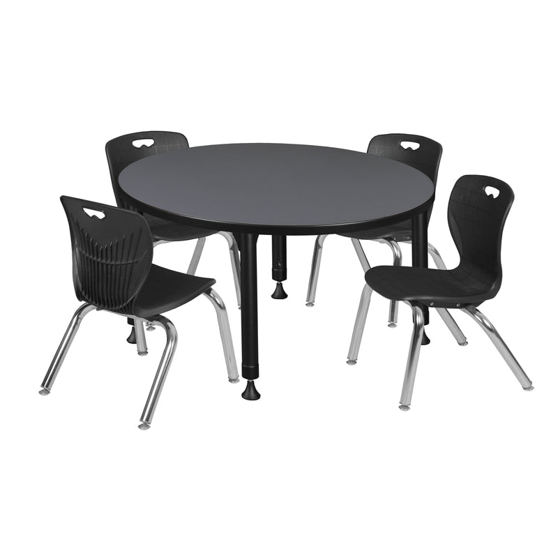 Regency Kee 42 in. Round Adjustable Classroom Table & 4 Andy 12 in. Stack Chairs