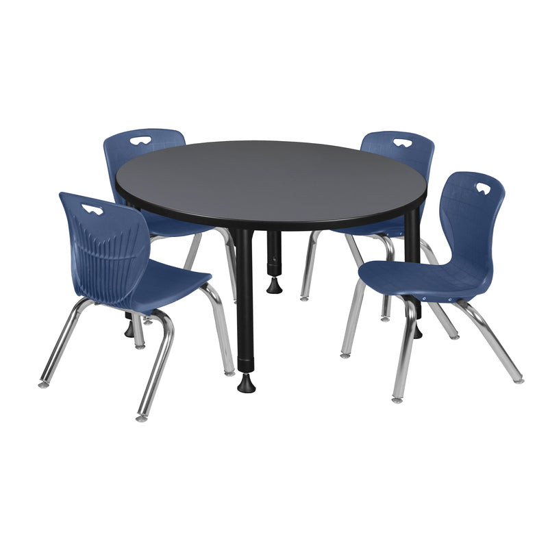 Regency Kee 42 in. Round Adjustable Classroom Table & 4 Andy 12 in. Stack Chairs