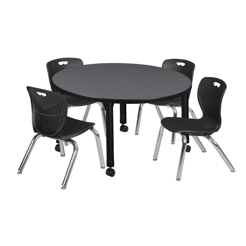 Regency Kee 42 in. Round Adjustable Classroom Table & 4 Andy 12 in. Stack Chairs