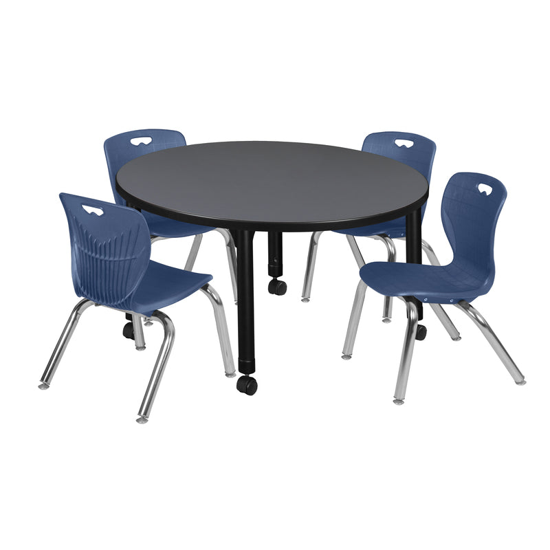 Regency Kee 42 in. Round Adjustable Classroom Table & 4 Andy 12 in. Stack Chairs