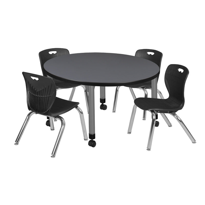 Regency Kee 42 in. Round Adjustable Classroom Table & 4 Andy 12 in. Stack Chairs