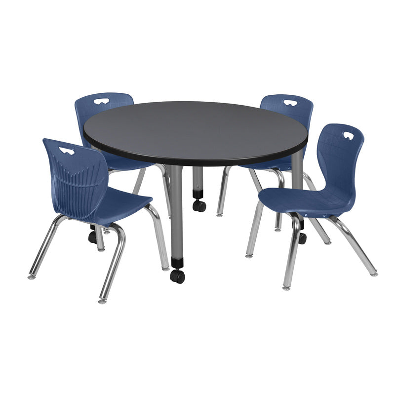 Regency Kee 42 in. Round Adjustable Classroom Table & 4 Andy 12 in. Stack Chairs