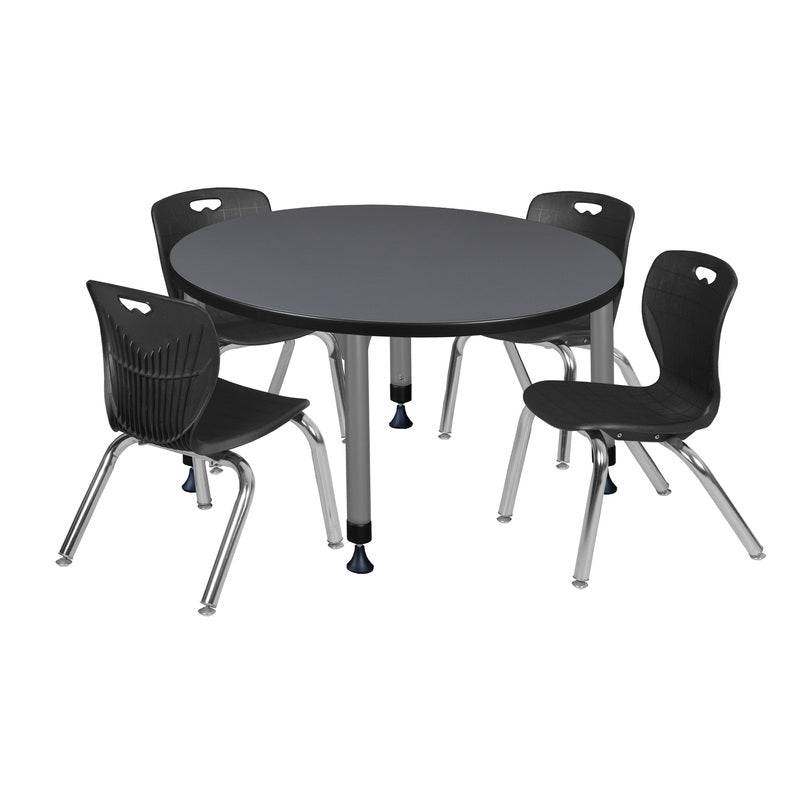 Regency Kee 42 in. Round Adjustable Classroom Table & 4 Andy 12 in. Stack Chairs