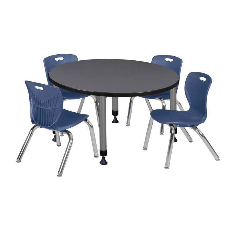 Regency Kee 42 in. Round Adjustable Classroom Table & 4 Andy 12 in. Stack Chairs