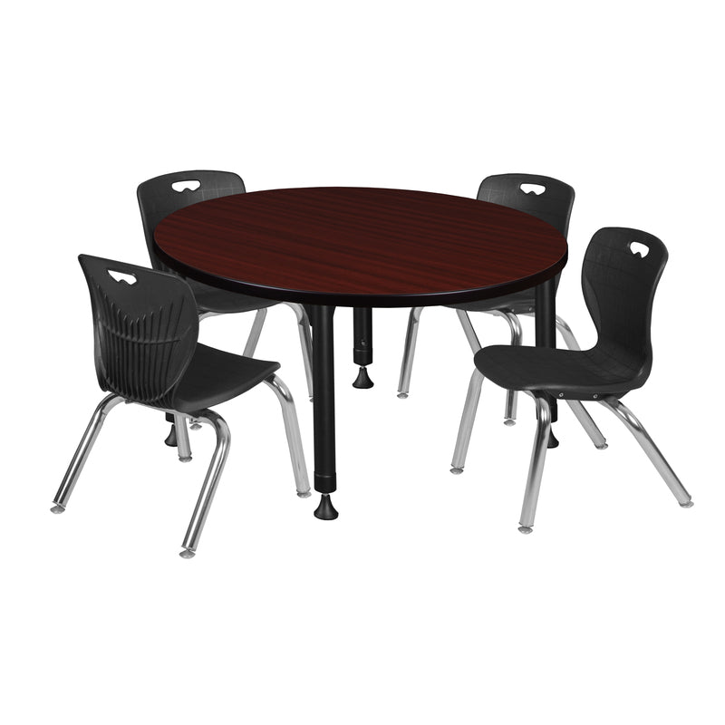 Regency Kee 42 in. Round Adjustable Classroom Table & 4 Andy 12 in. Stack Chairs