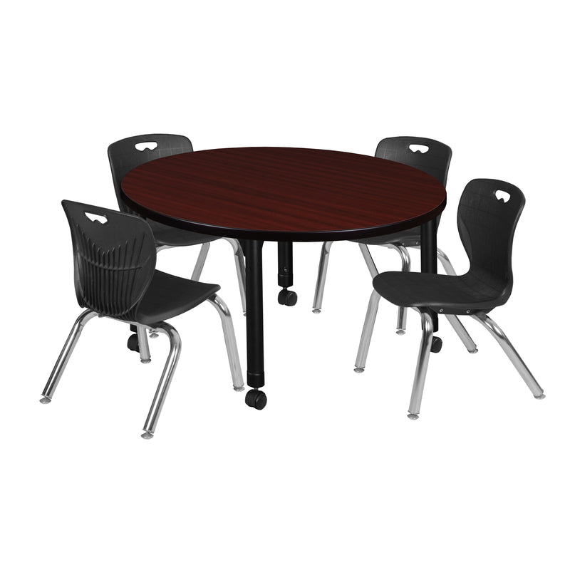 Regency Kee 42 in. Round Adjustable Classroom Table & 4 Andy 12 in. Stack Chairs