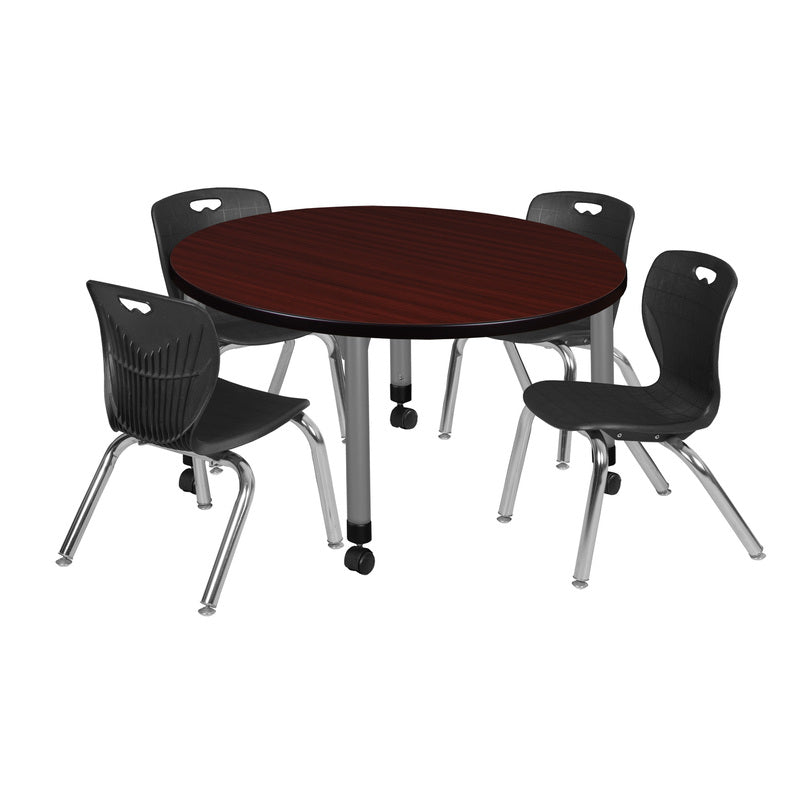 Regency Kee 42 in. Round Adjustable Classroom Table & 4 Andy 12 in. Stack Chairs