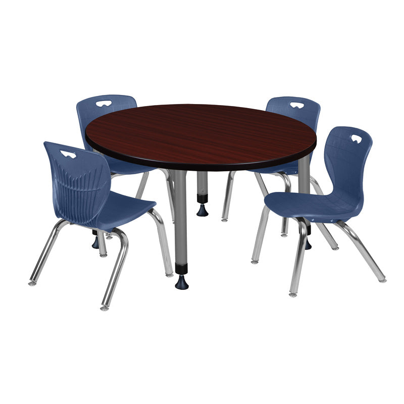 Regency Kee 42 in. Round Adjustable Classroom Table & 4 Andy 12 in. Stack Chairs