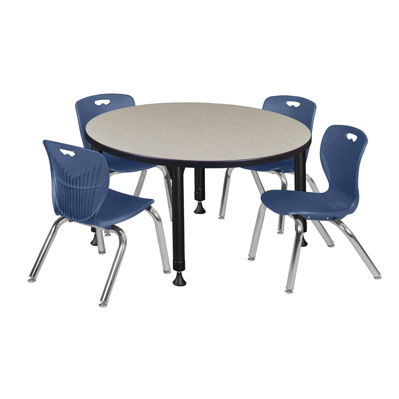 Regency Kee 42 in. Round Adjustable Classroom Table & 4 Andy 12 in. Stack Chairs