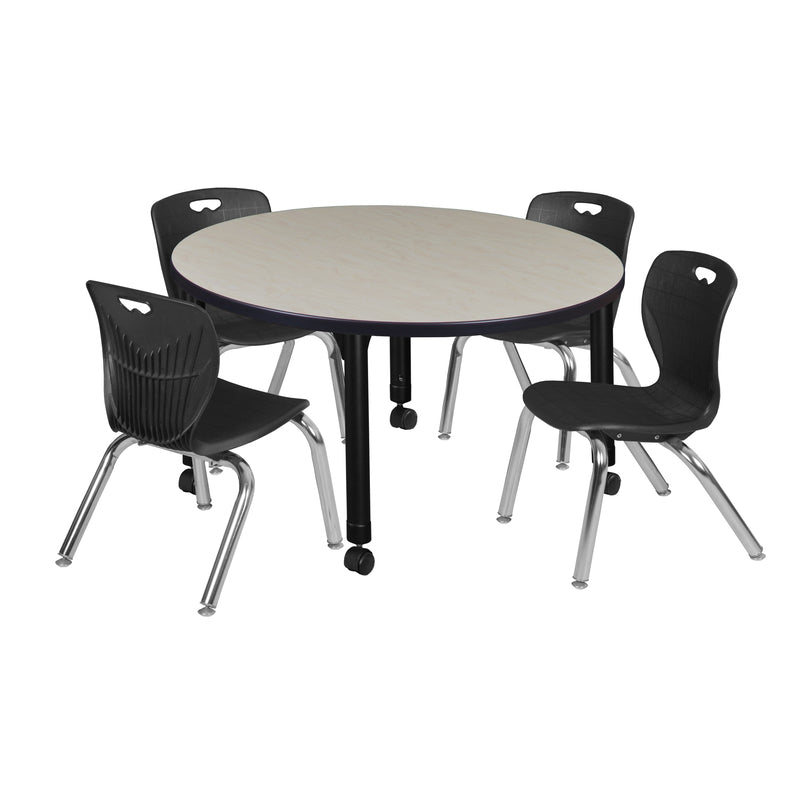 Regency Kee 42 in. Round Adjustable Classroom Table & 4 Andy 12 in. Stack Chairs