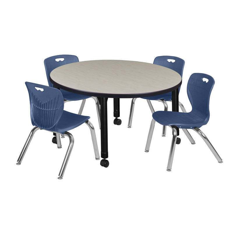 Regency Kee 42 in. Round Adjustable Classroom Table & 4 Andy 12 in. Stack Chairs