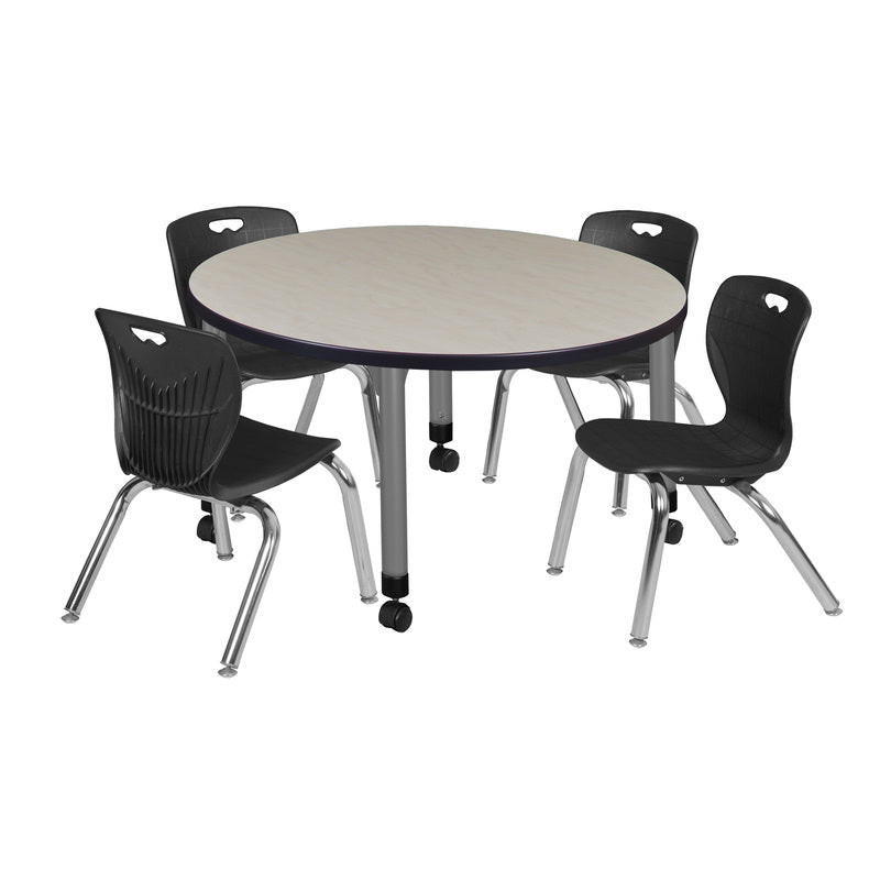 Regency Kee 42 in. Round Adjustable Classroom Table & 4 Andy 12 in. Stack Chairs