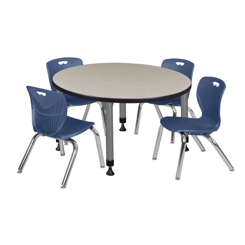 Regency Kee 42 in. Round Adjustable Classroom Table & 4 Andy 12 in. Stack Chairs