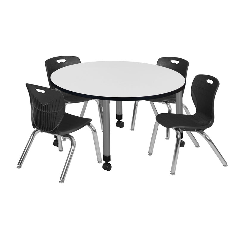 Regency Kee 42 in. Round Adjustable Classroom Table & 4 Andy 12 in. Stack Chairs