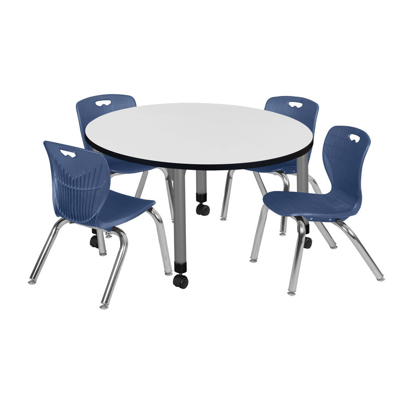 Regency Kee 42 in. Round Adjustable Classroom Table & 4 Andy 12 in. Stack Chairs