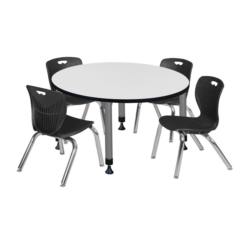 Regency Kee 42 in. Round Adjustable Classroom Table & 4 Andy 12 in. Stack Chairs