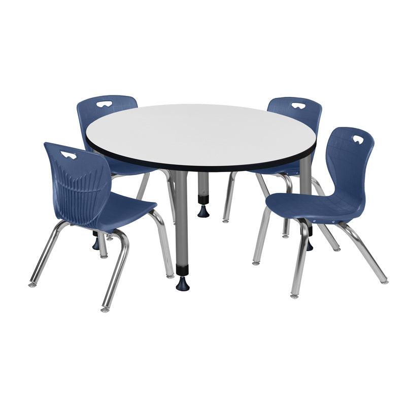 Regency Kee 42 in. Round Adjustable Classroom Table & 4 Andy 12 in. Stack Chairs