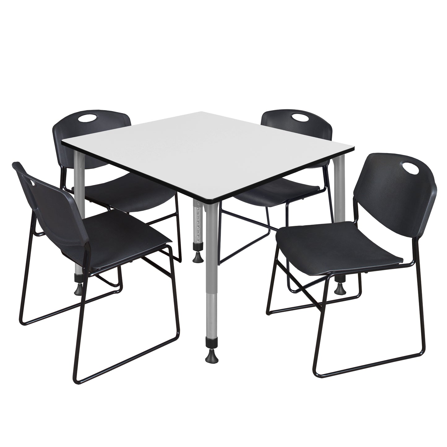 Regency Kee 48 in. Square Adjustable Classroom Table & 4 Zeng Stack Chairs