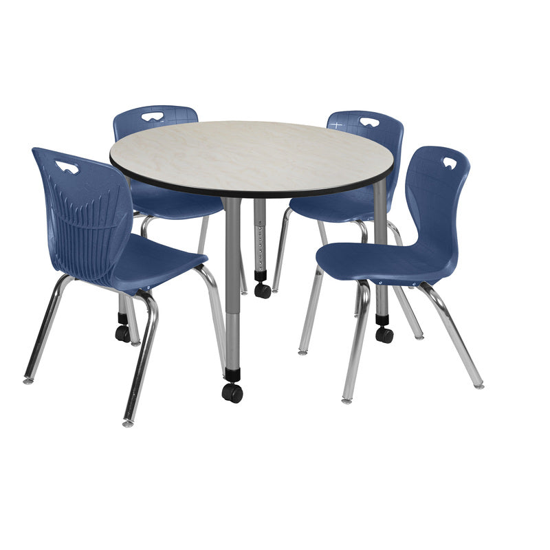 Regency Kee 48 in. Round Adjustable Classroom Table & 4 Andy 18 in. Stack Chairs - SchoolOutlet