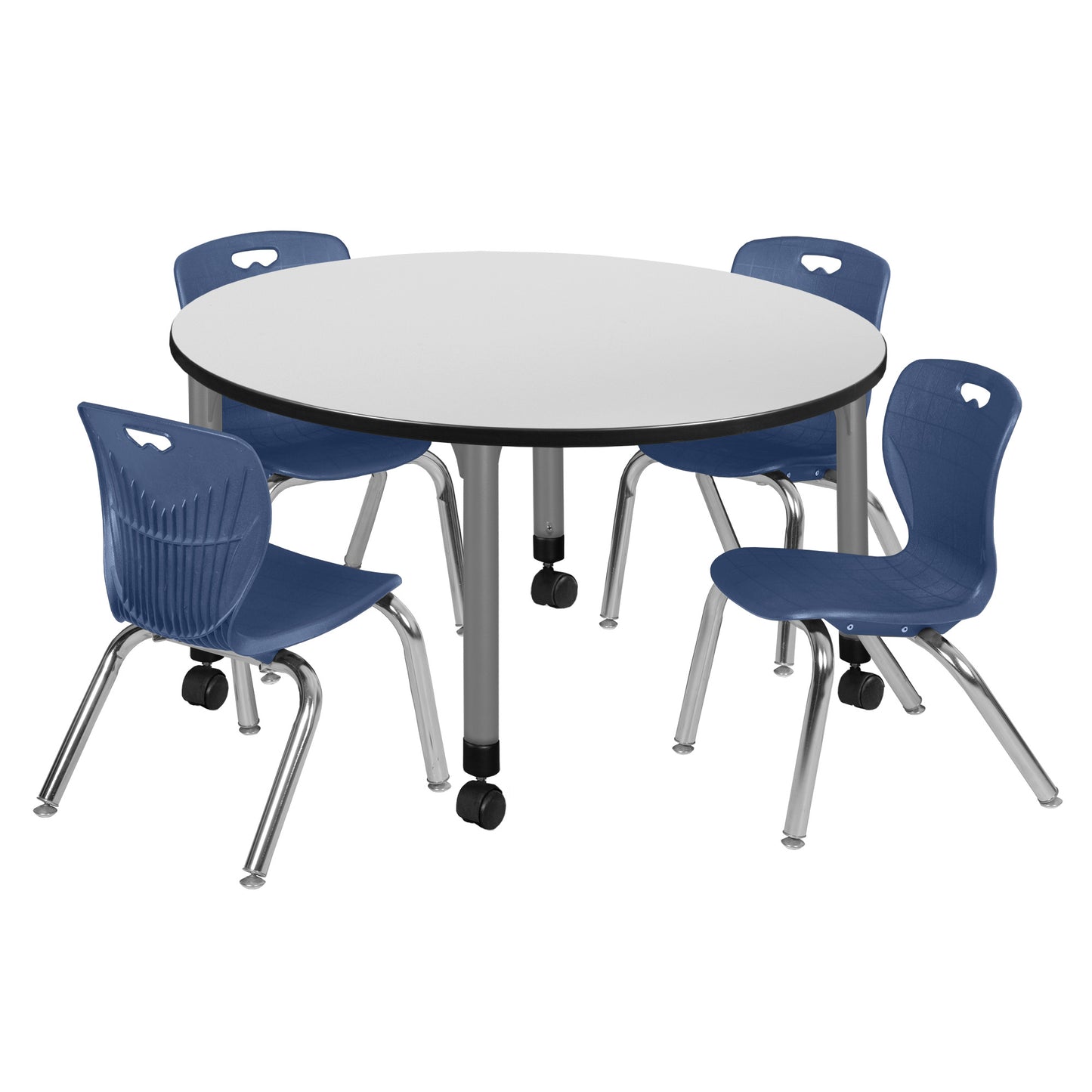 Regency Kee 48 in. Round Adjustable Classroom Table & 4 Andy 12 in. Stack Chairs