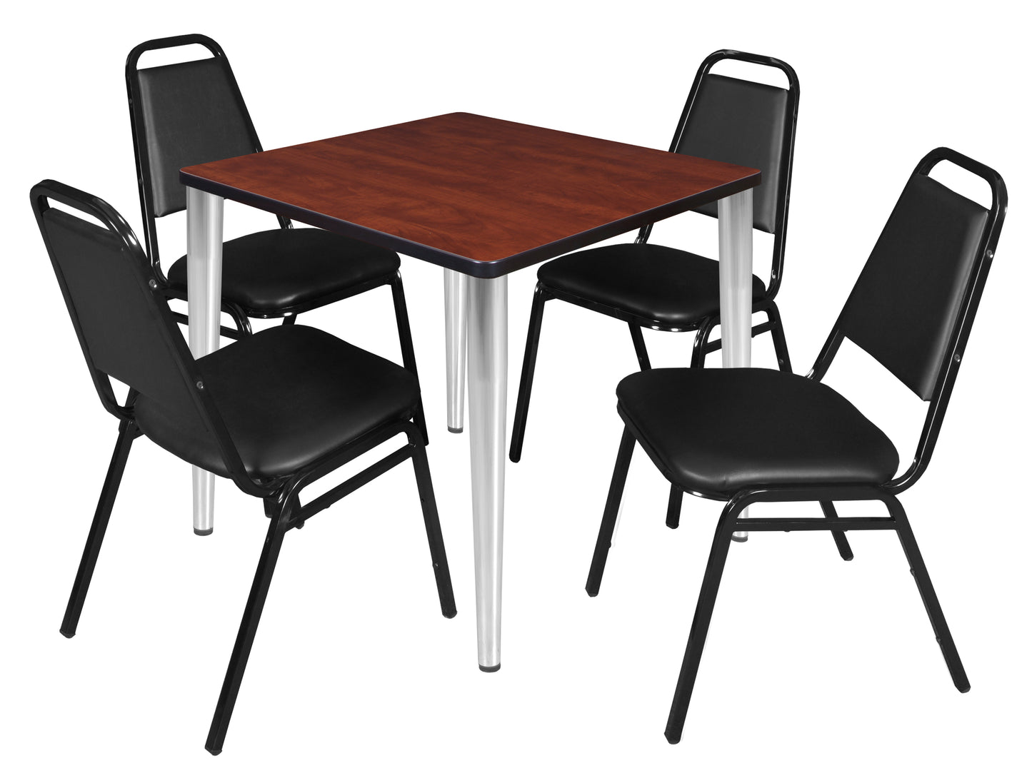 Regency Kahlo 30 in. Square Breakroom Table & 4 Restaurant Stack Chairs - Black