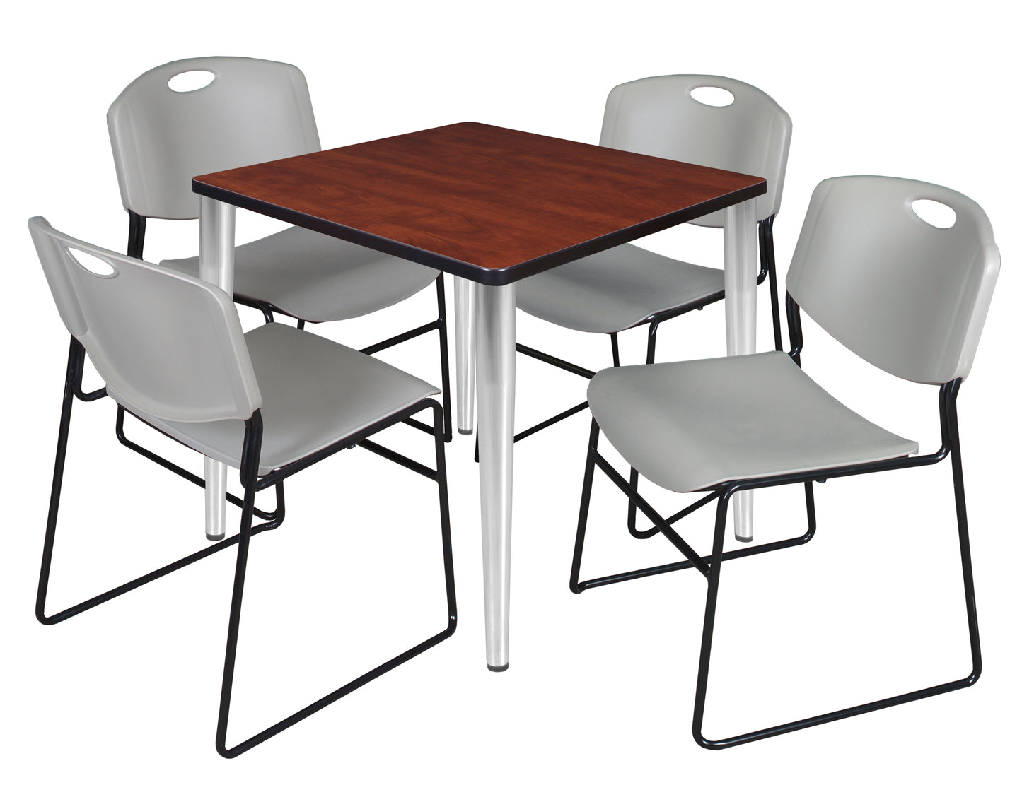 Regency Kahlo 30 in. Square Breakroom Table & 4 Zeng Stack Chairs
