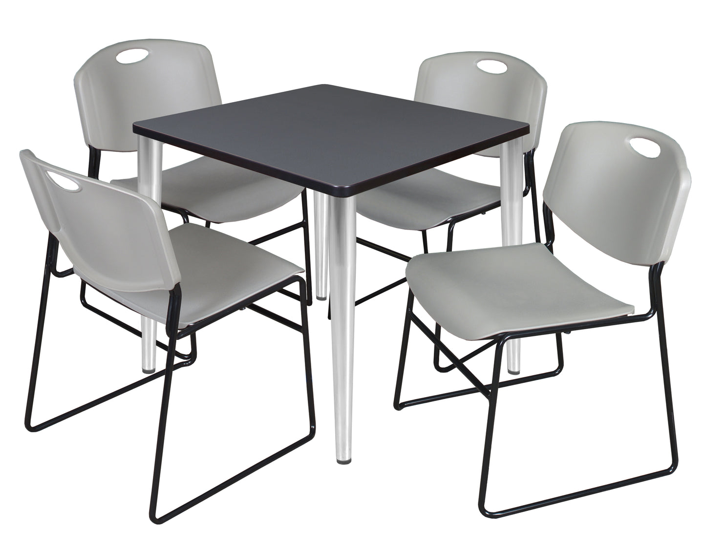 Regency Kahlo 30 in. Square Breakroom Table & 4 Zeng Stack Chairs