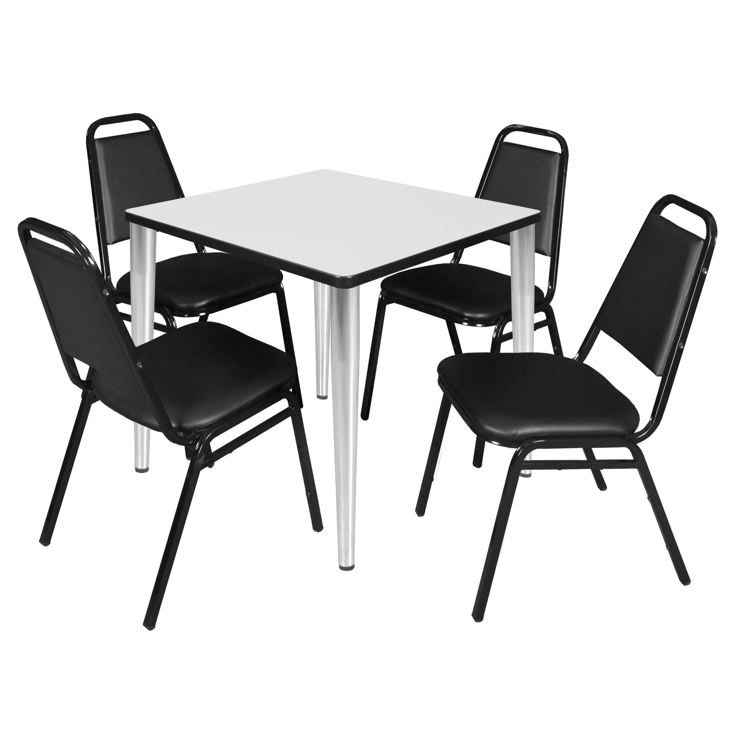 Regency Kahlo 30 in. Square Breakroom Table & 4 Restaurant Stack Chairs - Black