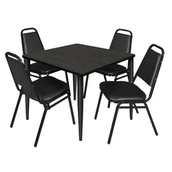 Regency Kahlo 36 in. Square Breakroom Table & 4 Restaurant Stack Chairs - Black