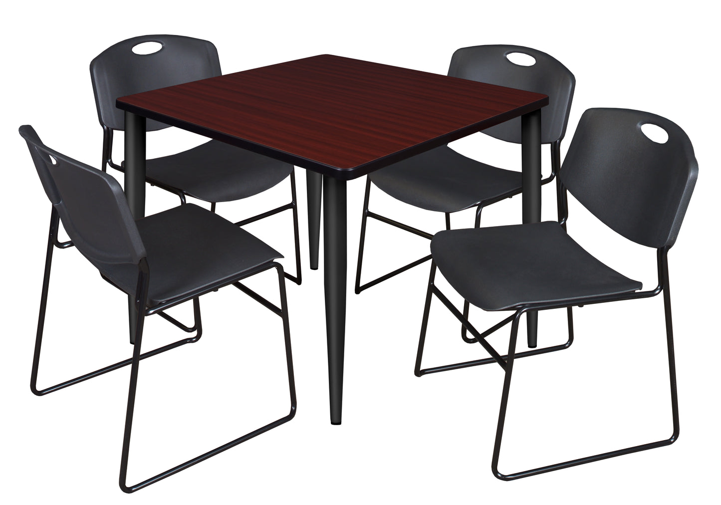 Regency Kahlo 36 in. Square Breakroom Table & 4 Zeng Stack Chairs