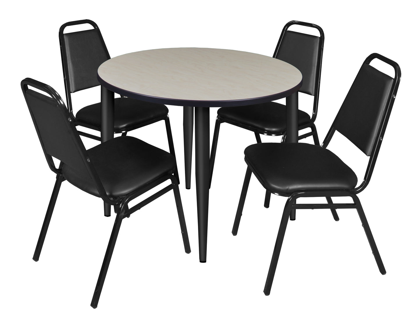 Regency Kahlo 36 in. Round Breakroom Table & 4 Restaurant Stack Chairs - Black