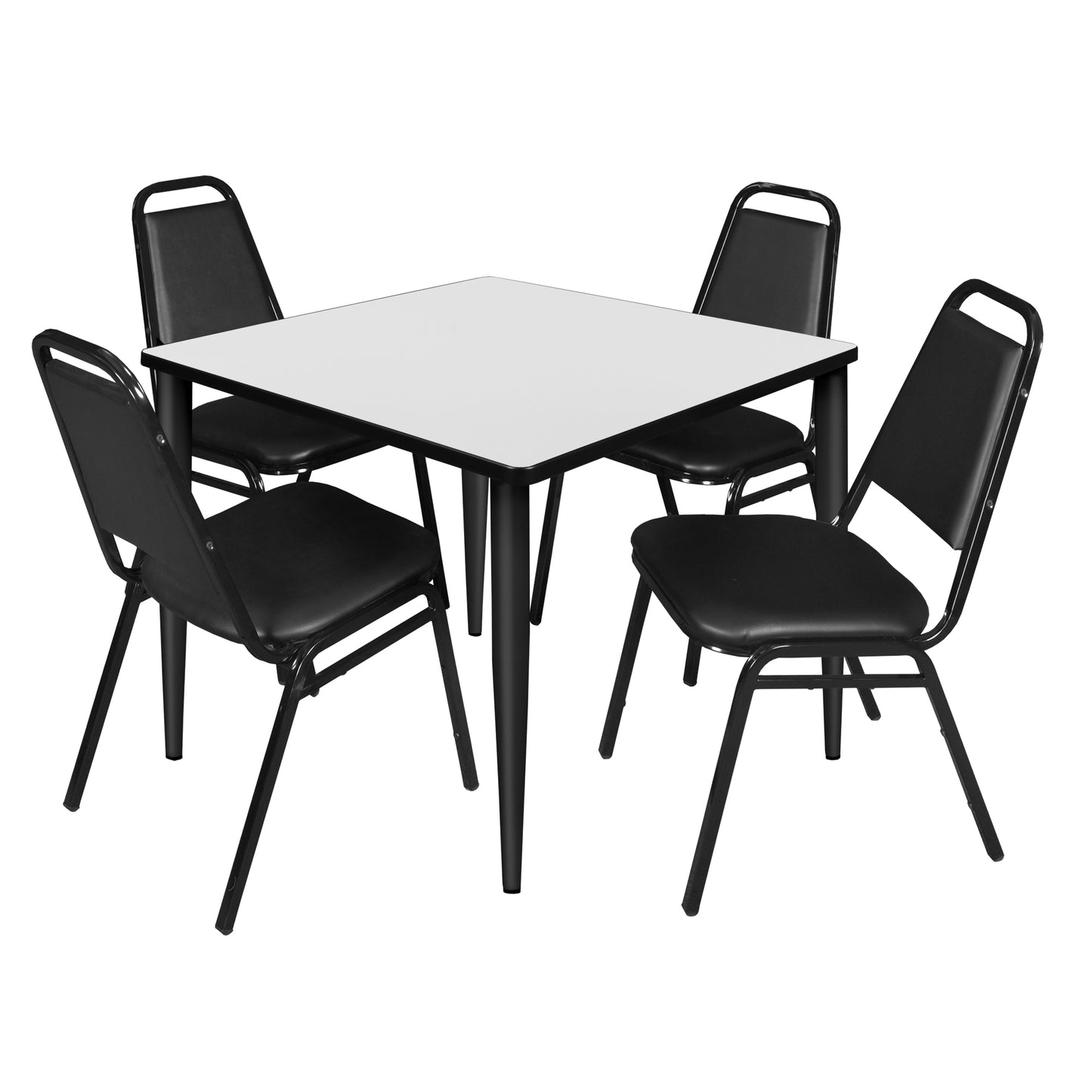 Regency Kahlo 42 in. Square Breakroom Table & 4 Restaurant Stack Chairs - Black