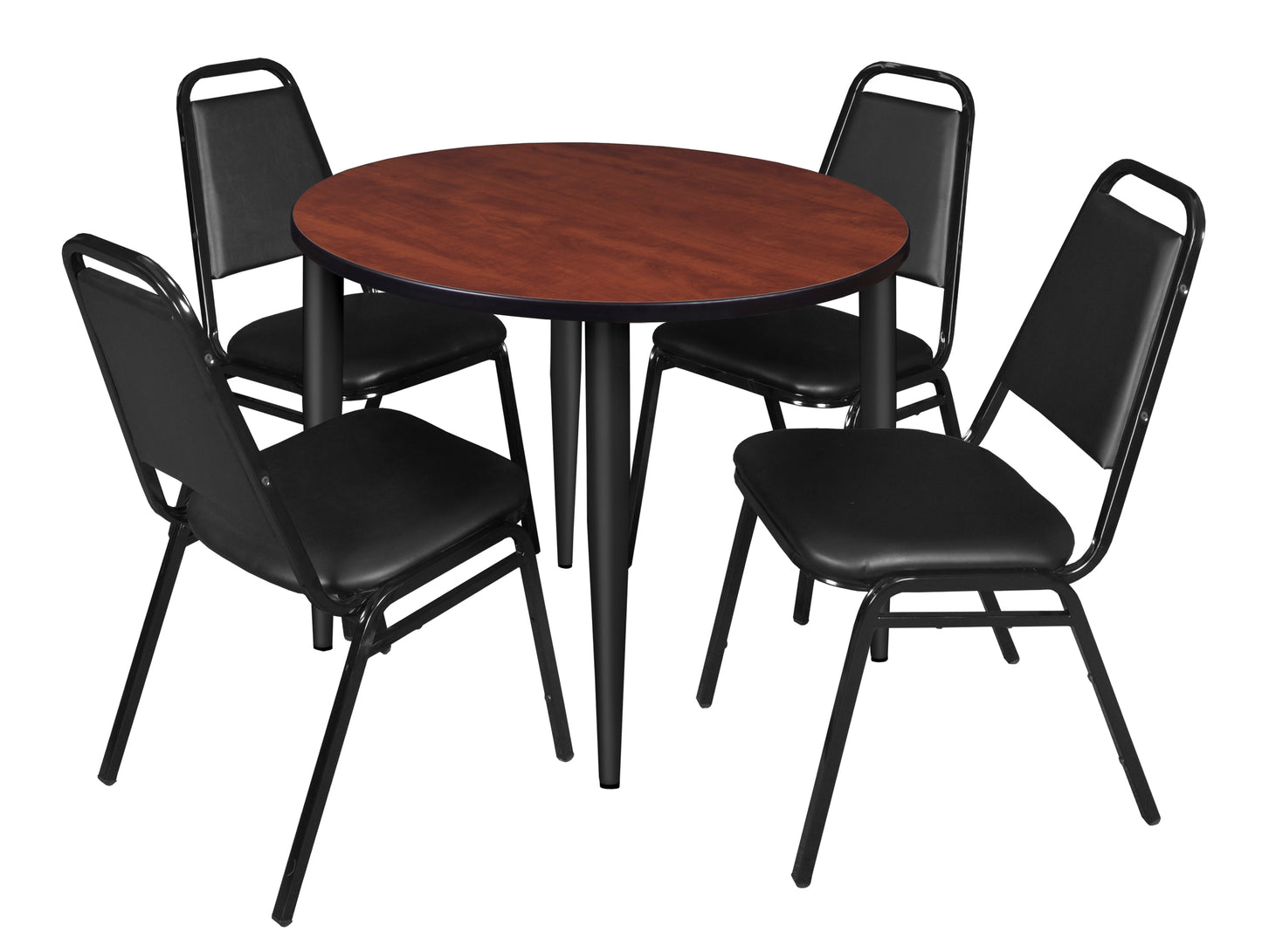 Regency Kahlo 42 in. Round Breakroom Table & 4 Restaurant Stack Chairs - Black